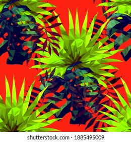 Beautiful design template with low poly tropical leaves on light background for decorative design. Geometric art. Abstract art template. Decorative symbol. Colorful geometric vector illustration