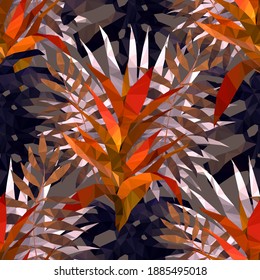 Beautiful design template with low poly tropical leaves on light background for decorative design. Geometric art. Abstract art template. Decorative symbol. Colorful geometric vector illustration