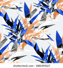 Beautiful design template with low poly tropical leaves on light background for decorative design. Geometric art. Abstract art template. Decorative symbol. Colorful geometric vector illustration