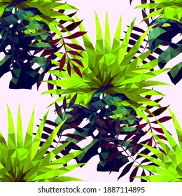 Hermosa plantilla de diseño con hojas tropicales de bajo color sobre fondo de luz para el diseño decorativo. Arte geométrico. Plantilla de arte abstracto. Símbolo decorativo. Ilustración de vector geométrico colorido