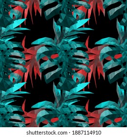 Beautiful design template with low poly tropical leaves on light background for decorative design. Geometric art. Abstract art template. Decorative symbol. Colorful geometric vector illustration