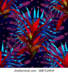 Beautiful design template with low poly tropical leaves on light background for decorative design. Geometric art. Abstract art template. Decorative symbol. Colorful geometric vector illustration