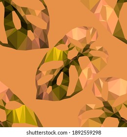 Beautiful design template with low poly tropical leaves on light background for decorative design. Geometric art. Abstract art template. Decorative symbol. Colorful geometric vector illustration