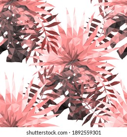 Beautiful design template with low poly tropical leaves on light background for decorative design. Geometric art. Abstract art template. Decorative symbol. Colorful geometric vector illustration
