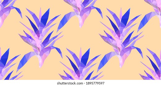 Beautiful design template with low poly tropical leaves on light background for decorative design. Geometric art. Abstract art template. Decorative symbol. Colorful geometric vector illustration