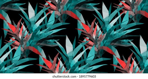 Beautiful design template with low poly tropical leaves on light background for decorative design. Geometric art. Abstract art template. Decorative symbol. Colorful geometric vector illustration