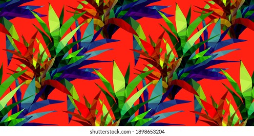 Beautiful design template with low poly tropical leaves on light background for decorative design. Geometric art. Abstract art template. Decorative symbol. Colorful geometric vector illustration