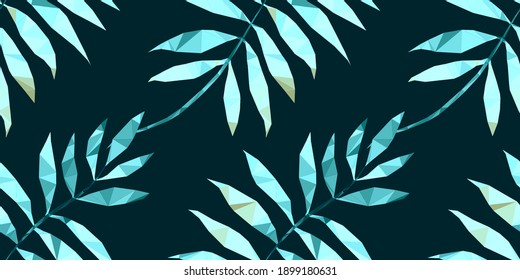 Schöne Design-Vorlage mit Low-Poly-tropischen Blättern auf hellem Hintergrund für dekoratives Design. Geometrische Kunst. Abstrakte Kunstvorlage. Dekoratives Symbol. Farbige geometrische Vektorgrafik