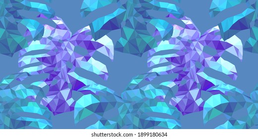 Beautiful design template with low poly tropical leaves on light background for decorative design. Geometric art. Abstract art template. Decorative symbol. Colorful geometric vector illustration