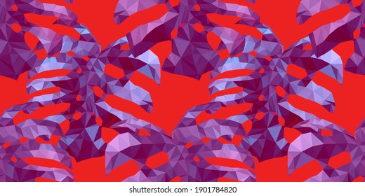 Beautiful design template with low poly tropical leaves on light background for decorative design. Geometric art. Abstract art template. Decorative symbol. Colorful geometric vector illustration