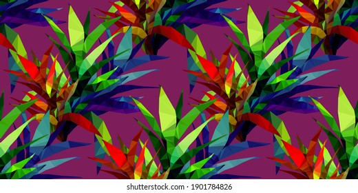 Beautiful design template with low poly tropical leaves on light background for decorative design. Geometric art. Abstract art template. Decorative symbol. Colorful geometric vector illustration