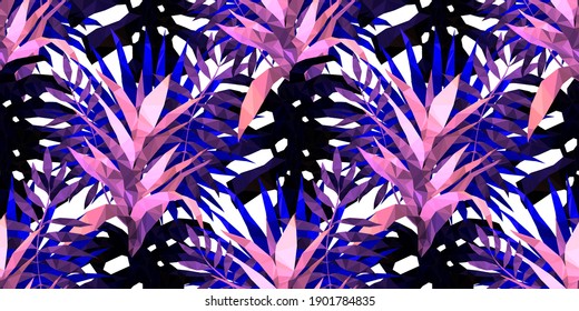 Beautiful design template with low poly tropical leaves on light background for decorative design. Geometric art. Abstract art template. Decorative symbol. Colorful geometric vector illustration