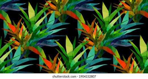 Hermosa plantilla de diseño con hojas tropicales de bajo color sobre fondo de luz para el diseño decorativo. Arte geométrico. Plantilla de arte abstracto. Símbolo decorativo. Ilustración de vector geométrico colorido