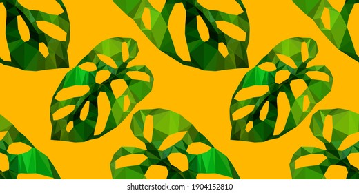 Beautiful design template with low poly tropical leaves on light background for decorative design. Geometric art. Abstract art template. Decorative symbol. Colorful geometric vector illustration