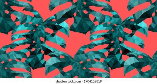 Beautiful design template with low poly tropical leaves on light background for decorative design. Geometric art. Abstract art template. Decorative symbol. Colorful geometric vector illustration