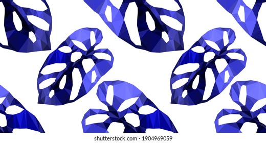 Beautiful design template with low poly tropical leaves on light background for decorative design. Geometric art. Abstract art template. Decorative symbol. Colorful geometric vector illustration