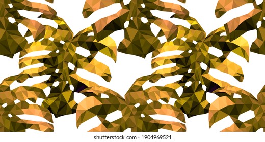 Beautiful design template with low poly tropical leaves on light background for decorative design. Geometric art. Abstract art template. Decorative symbol. Colorful geometric vector illustration