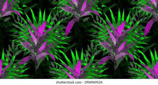 Beautiful design template with low poly tropical leaves on light background for decorative design. Geometric art. Abstract art template. Decorative symbol. Colorful geometric vector illustration
