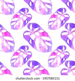Hermosa plantilla de diseño con hojas tropicales de bajo color sobre fondo de luz para el diseño decorativo. Arte geométrico. Plantilla de arte abstracto. Símbolo decorativo. Ilustración de vector geométrico colorido