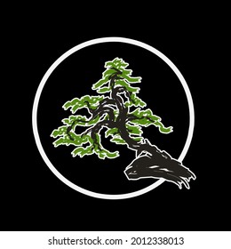 Beautiful design vector logo of black bonsai for brand or clothing