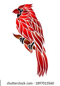 Beautiful design vector logo of red cardinal bird with beautiful feather 