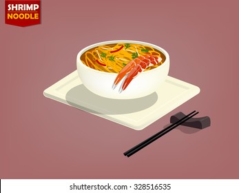 beautiful design vector of shrimp noodle and chopsticks
