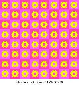 Beautiful Design Yellow Sunflower Vector Seamless Checkered Abstract Geometric Background For Wallpaper, Wrapping, Background, Fabric