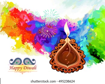 Beautiful designer Diwali lamp with colorful background