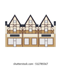 Beautiful detailed cityscape collection with townhouses. Small town street with victorian building facades. Template for web, graphic, game and motion design. Vector illustration EPS10