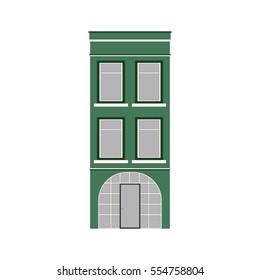 Beautiful detailed cityscape collection with townhouses. Small town street with victorian building facades. Template for web, graphic, game and motion design. Vector illustration EPS10