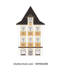 Beautiful detailed cityscape collection with townhouses. Small town street with victorian building facades. Template for web, graphic, game and motion design. Vector illustration EPS10