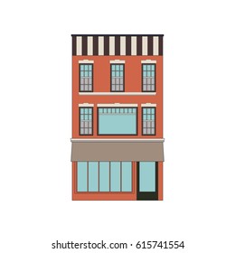 Beautiful detailed cityscape townhouse. Small town street with victorian building facades. Template for web, graphic, game app and motion design. Vector illustration EPS10