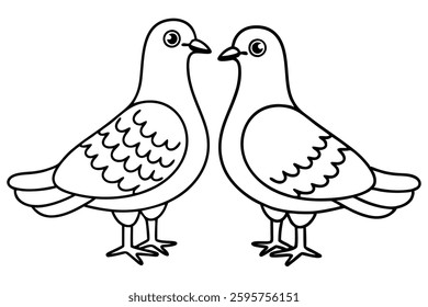 Beautiful and Detailed Coloring Page of Two Serene Pigeons with Intricate Feather Patterns.