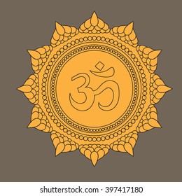 Beautiful detailed mandala with om sign. Vintage decorative elements of Mudra. Indian, Hindu motifs. Tattoo, yoga, spirituality, textiles vector