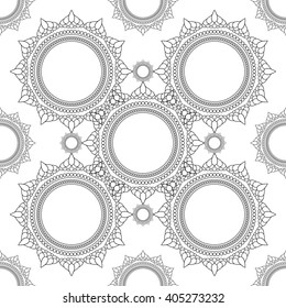 Beautiful detailed mandala. Vintage decorative elements of Mudra. Indian, Hindu motifs seamless pattern vector
