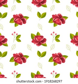 Hermoso patrón detallado de peonías impecables. Flores y hojas dibujadas a mano en flor. Ilustración vectorial colorida.