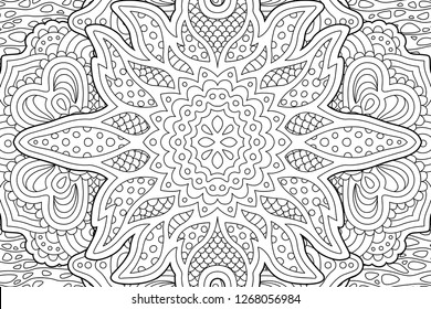 Beautiful detailed rectangle coloring book art with monochrome pattern