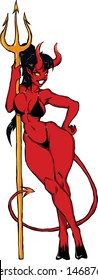 beautiful devil demon succubus girl in black bikini vector illustration