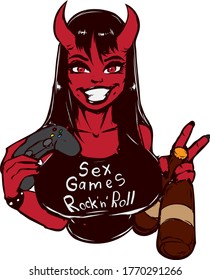 beautiful devil girl offers to play and drink