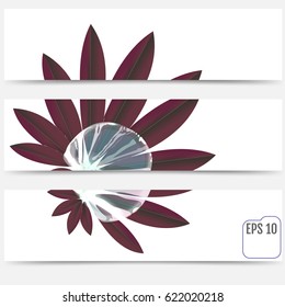Beautiful dew drop on a leaf. Beautiful banners set. Soft dreamy tender artistic image form. Vector illustration