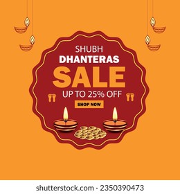 Beautiful Dhanteras festival sale banner decorative background