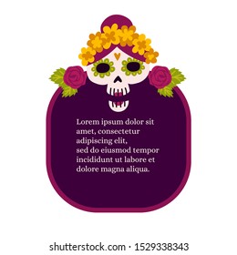 Beautiful dia de los muertos mexican traditional background, great design for any purposes with hand drawn skull frame or border. Day of the dead authentic hispanic holiday Vector eps10.