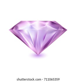 Beautiful diamond isolated on white background. Magic gemstone. Precious gem icon. Luxury symbol. Vector illustration.