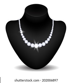 Beautiful Diamond Necklace On Black Mannequin Isolated On White