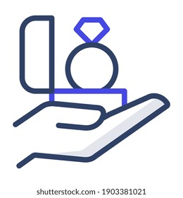 Un hermoso anillo de diamante en icono de mano, proponer vector