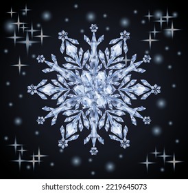 Hermoso fondo de copo de nieve de diamante, ilustración vectorial	