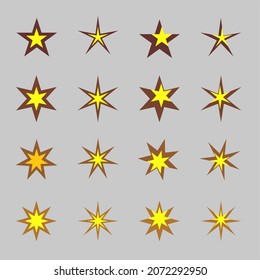 Beautiful, different, colored set of stars. Vector pattern.