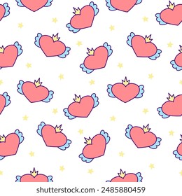 Beautiful different elements and characters of a happy lifestyle. Seamless pattern. Hand style. Vector drawing. Design ornaments.