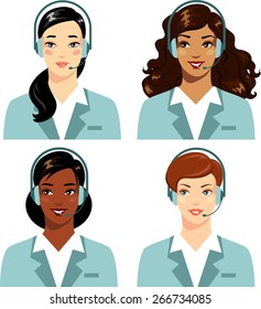 Beautiful different ethnic women operator of call center online customer support 