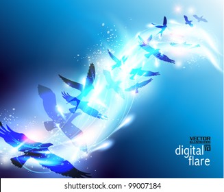 beautiful digital birds flying with flare design